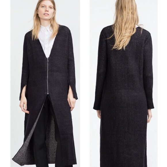Zara Knit Wool Blend Long Maxi Cardigan Twisted Visible Seam with Zipper Size S - Picture 1 of 16